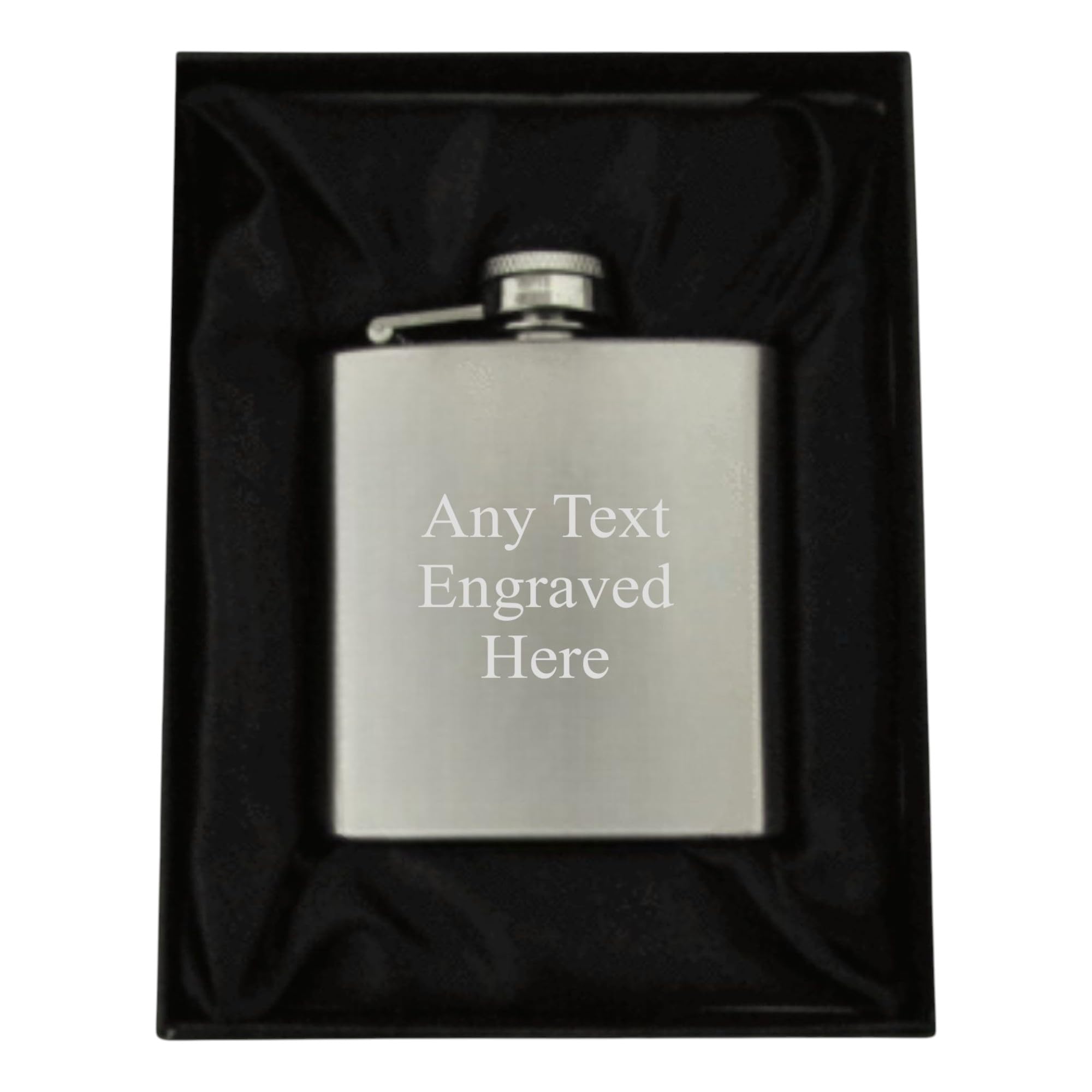 Personalised Engraved 3oz Square Hip Flask in Silk Box Selection of Colours (Brushed Silver)