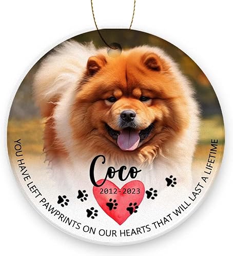 Dog Memory Ornament, Personlized Chow Chow Ornament Keepsake for Loss of Loved Pets,You Have Left Pawprints On Our Hearts That Will Last A Lifetime