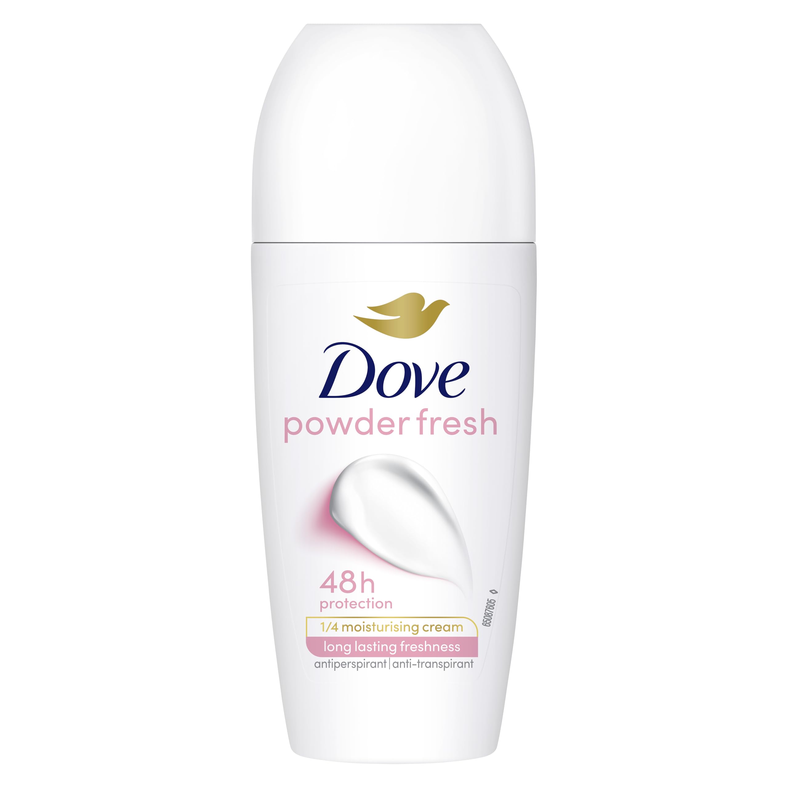 Dove Powder Anti-Perspirant Roll On deodorant with ¼ moisturising cream for 48-hour protection and underarm care 50 ml
