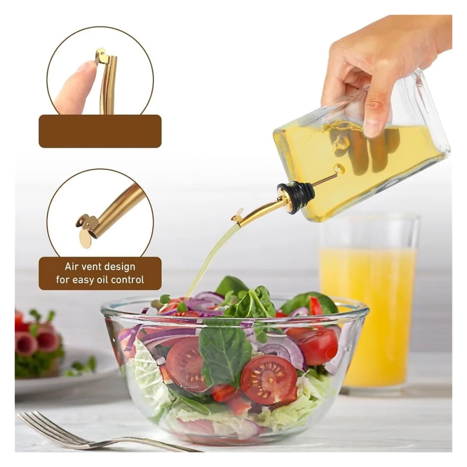 Glas Olspenderflasche, rechteckiger Behalter fur Essig Sirup | Glaskorper, 350 ml oder 500 ml, mit Etiketten und Trichter(Dark Khaki)