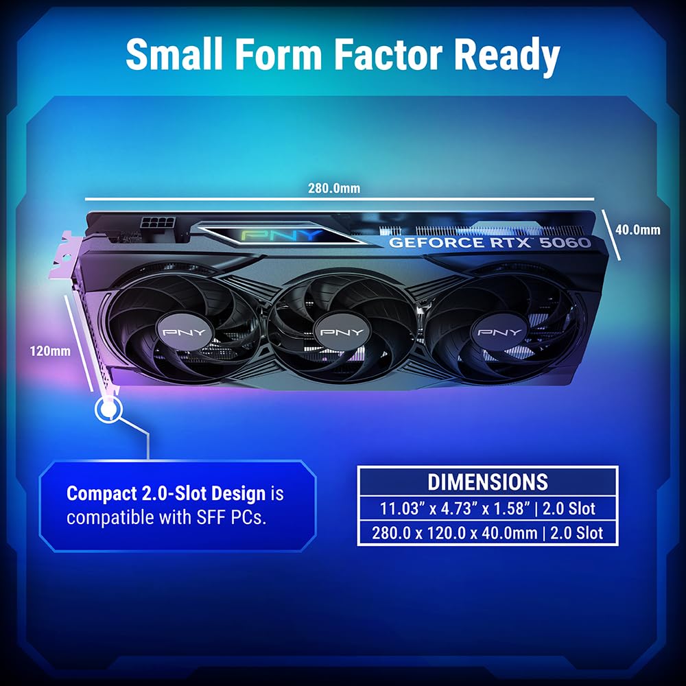 PNY Carte Graphique GEFORCE RTX™ 5060 8GB ARGB Overclocked Triple Fan DLSS 4