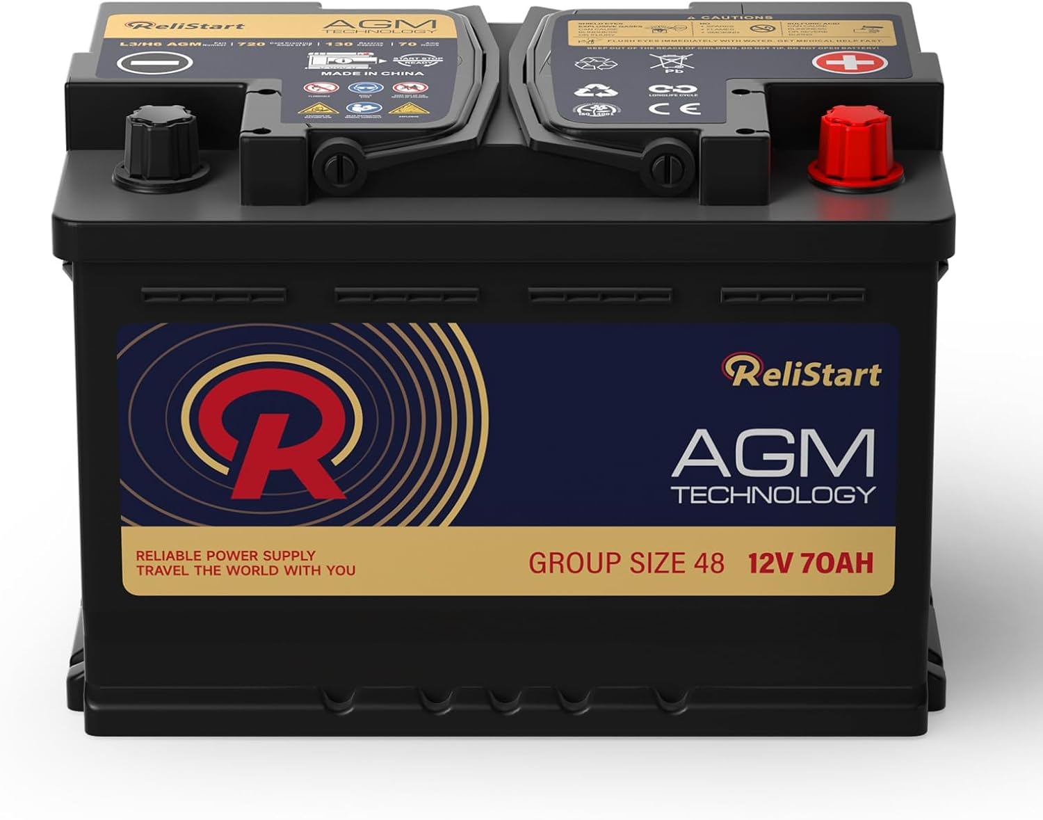 AGM Battery BCI Group 48 Car Battery-12v 70Ah H6 Size 48 Automotive Battery, 12V Battery Start and Stop Rechargeable Auto Starting Power, Deep Cycle,130RC, 720CCA