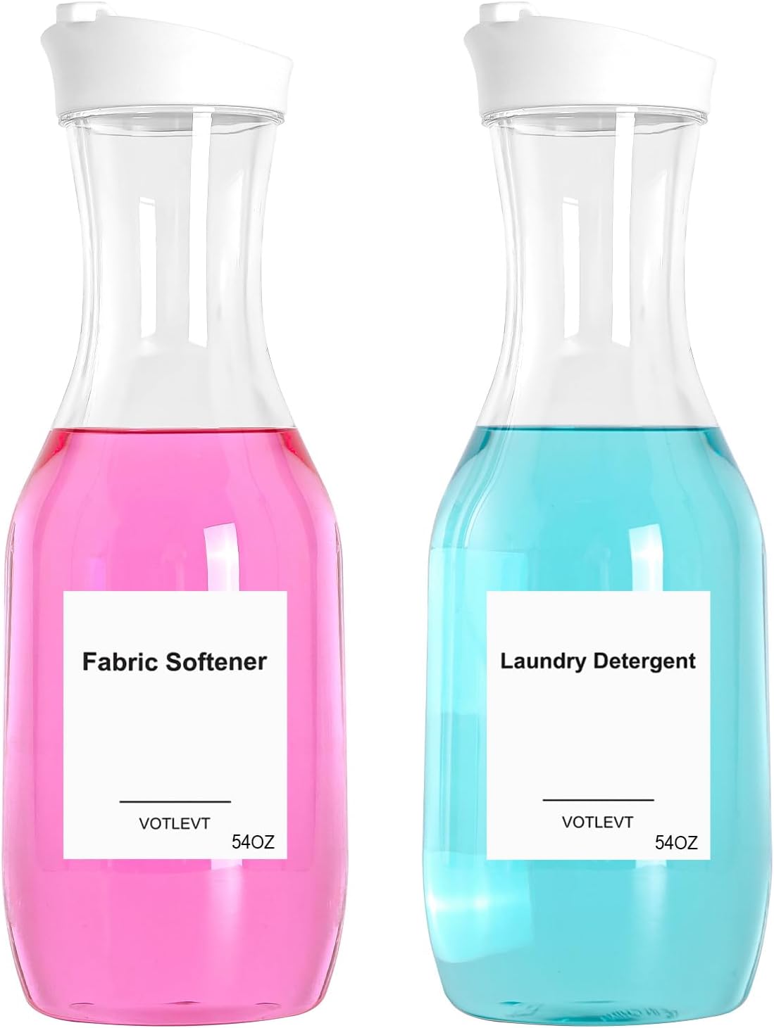 Clear plastic dispenser for laundry detergent and fabric softener