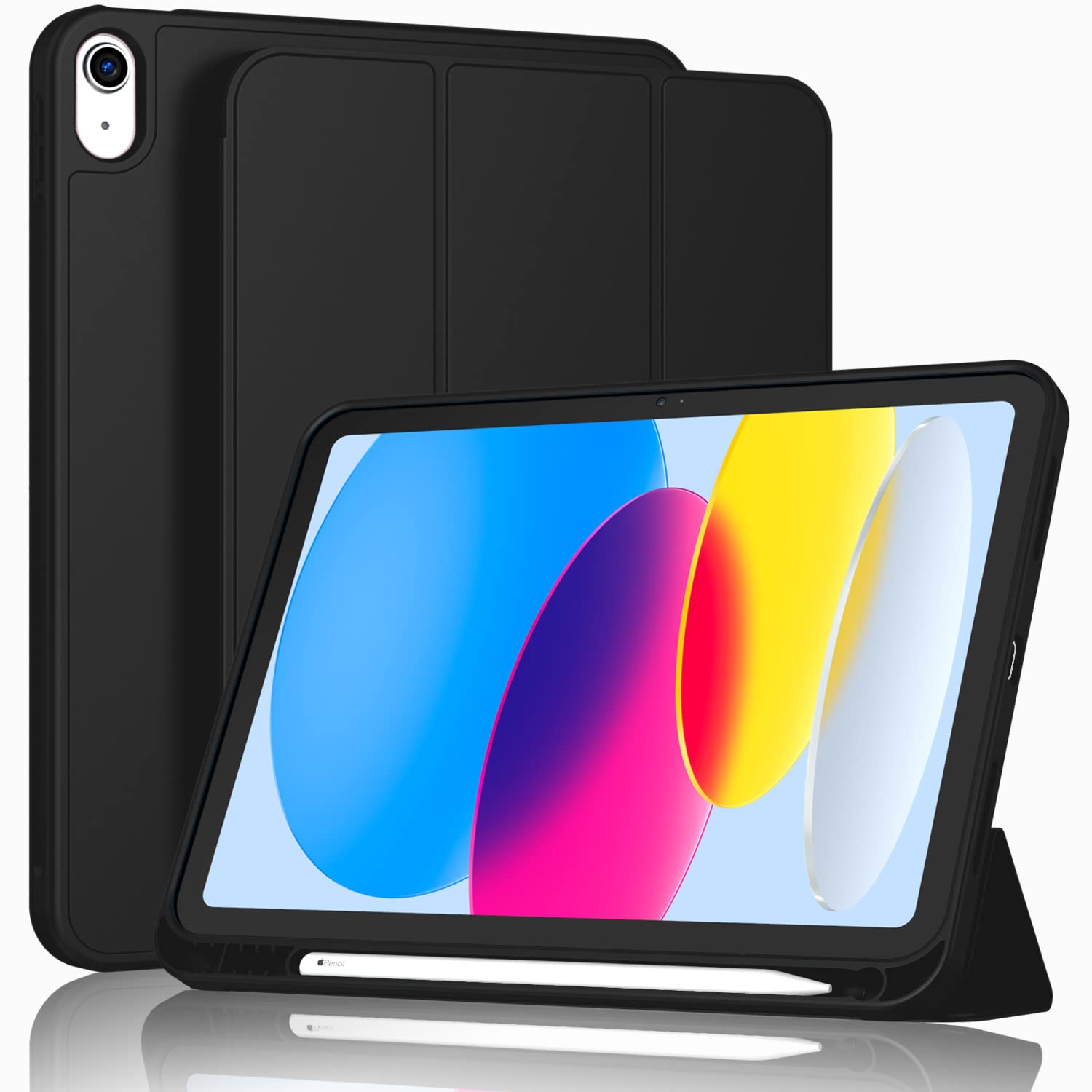 ToaPoia Case for iPad (A16) 11 Inch 2025/iPad 10th Generation 10.9 Inch 2022, Slim Trifold Stand Protective Cover with Pencil Holder and Soft TPU Back,Support Auto Sleep/Wake (Black)