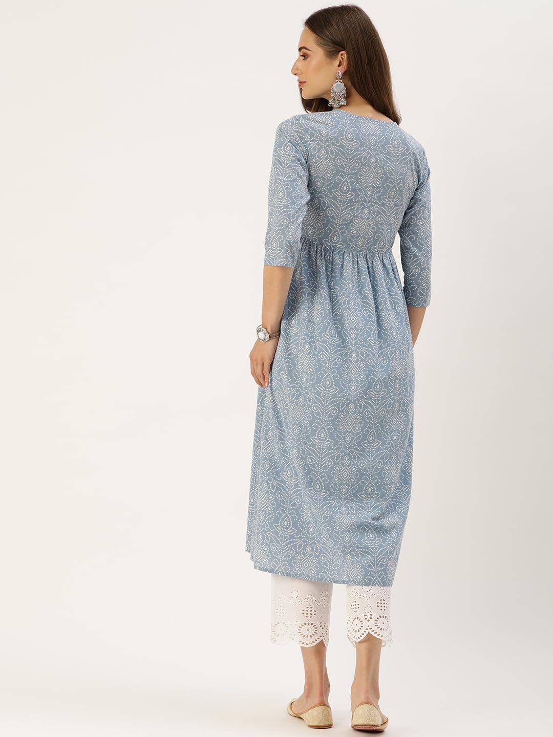 Varanga Women's Blue & White Floral Printed A-Line Kurta | Comfortable Cotton Fabric | Stylish Ethnic Wear (Double Extra Large)