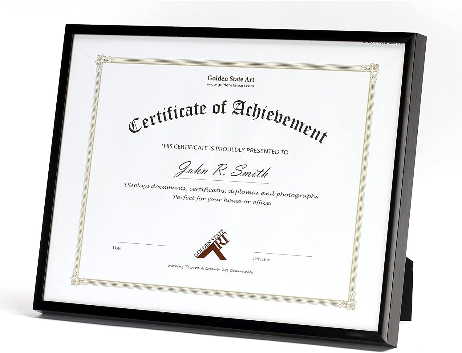 Golden State Art, 8.5x11 Aluminum Frame, Real Glass, Metal Frame for 8.5 by 11 inch Document, Certificate, Diploma. with Easel Stand (Black, 2 Pack)
