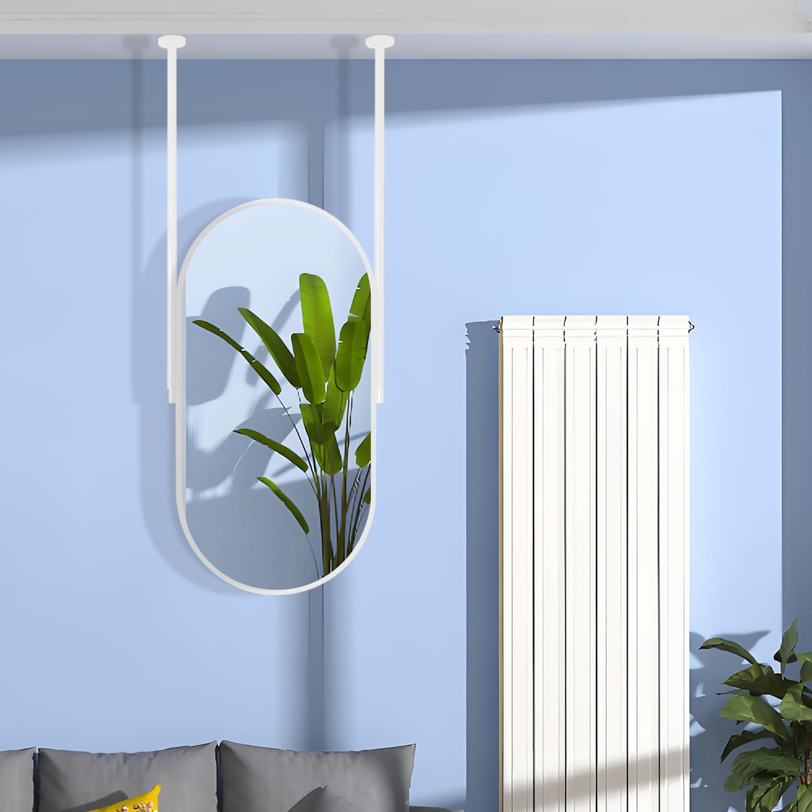 FGXHHS Oval Large Floating Rod Mirror, Modern Decorative Hanging Mirror with White Metal Frame, Wall-Mounted for Cloakroom Entry Way Bathroom Home Hotel(40cmx70cm)