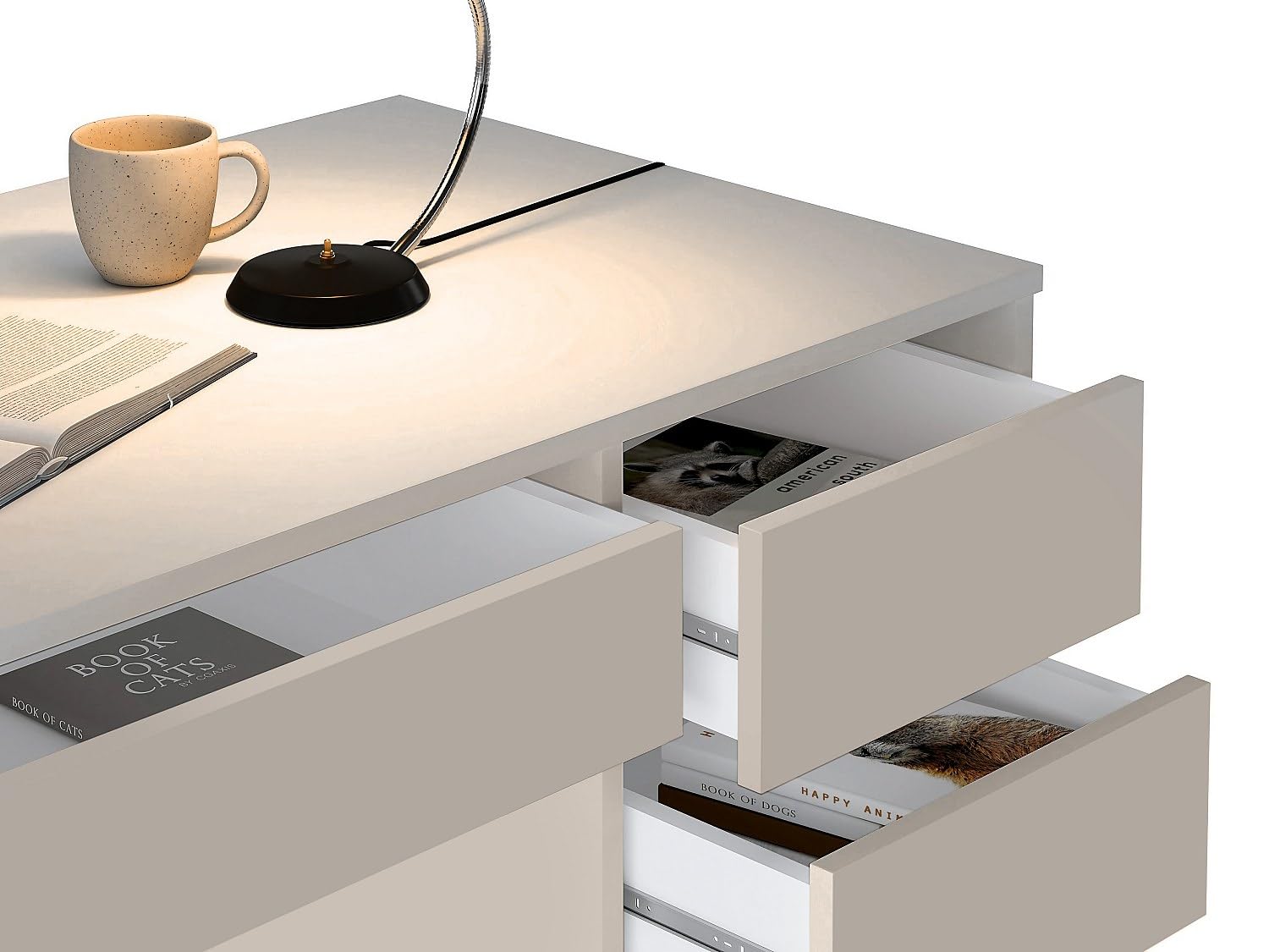 Vente-unique - Bureau avec 5 tiroirs – Beige - JENEMI - avec Rangement