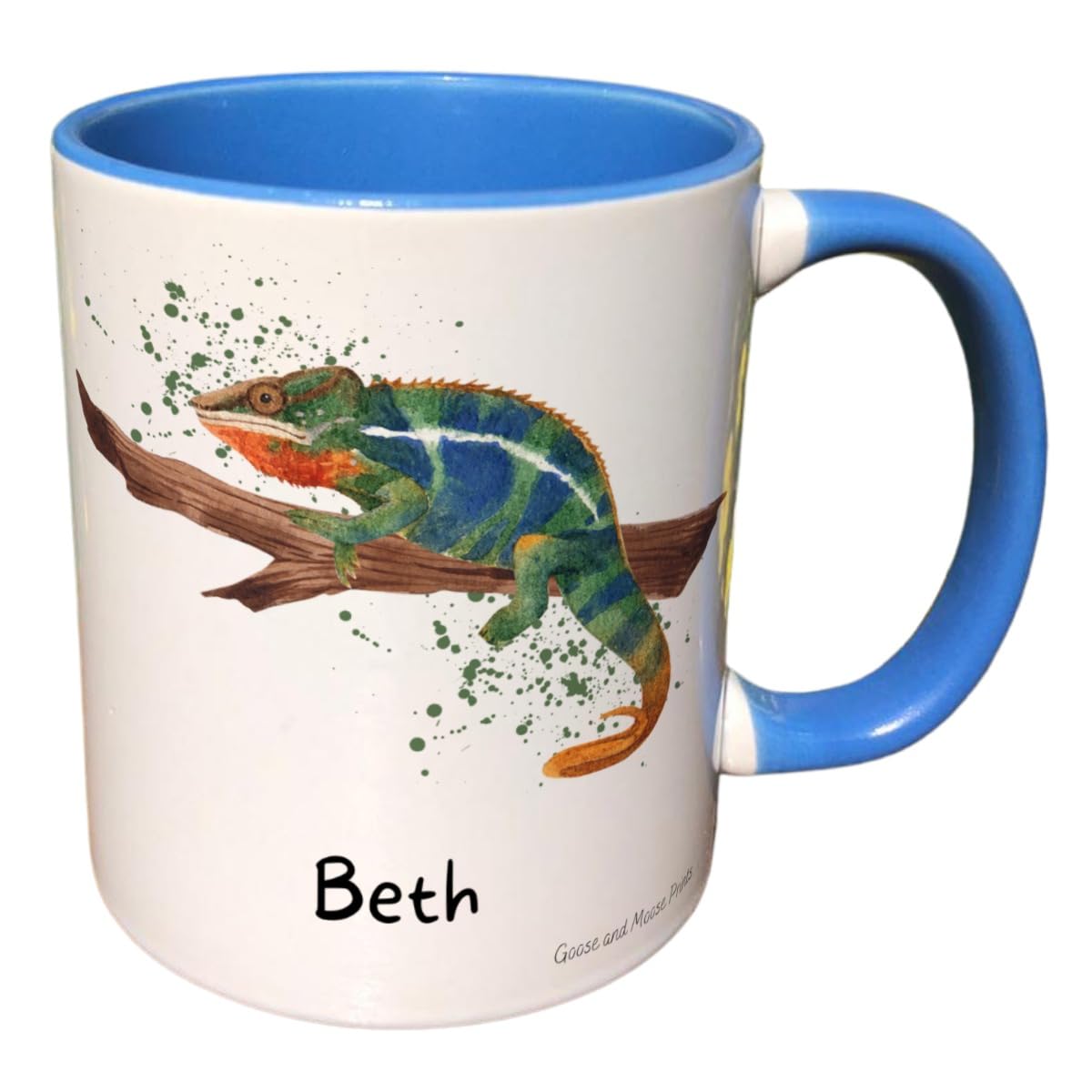 Personalised Chameleon Mug Gift - Present for Chameleon Lovers - Gifts for Reptile Owners - Personalised Reptile Mug - Country Style Mug (Blue)