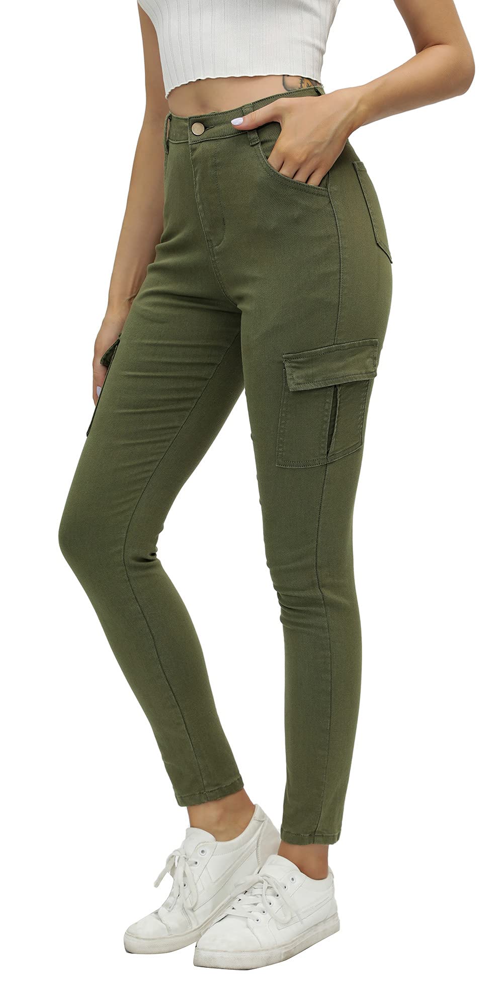 Ecupperwomens Cargo Skinny Jeans High Waist Slim Fit Cargo Pants