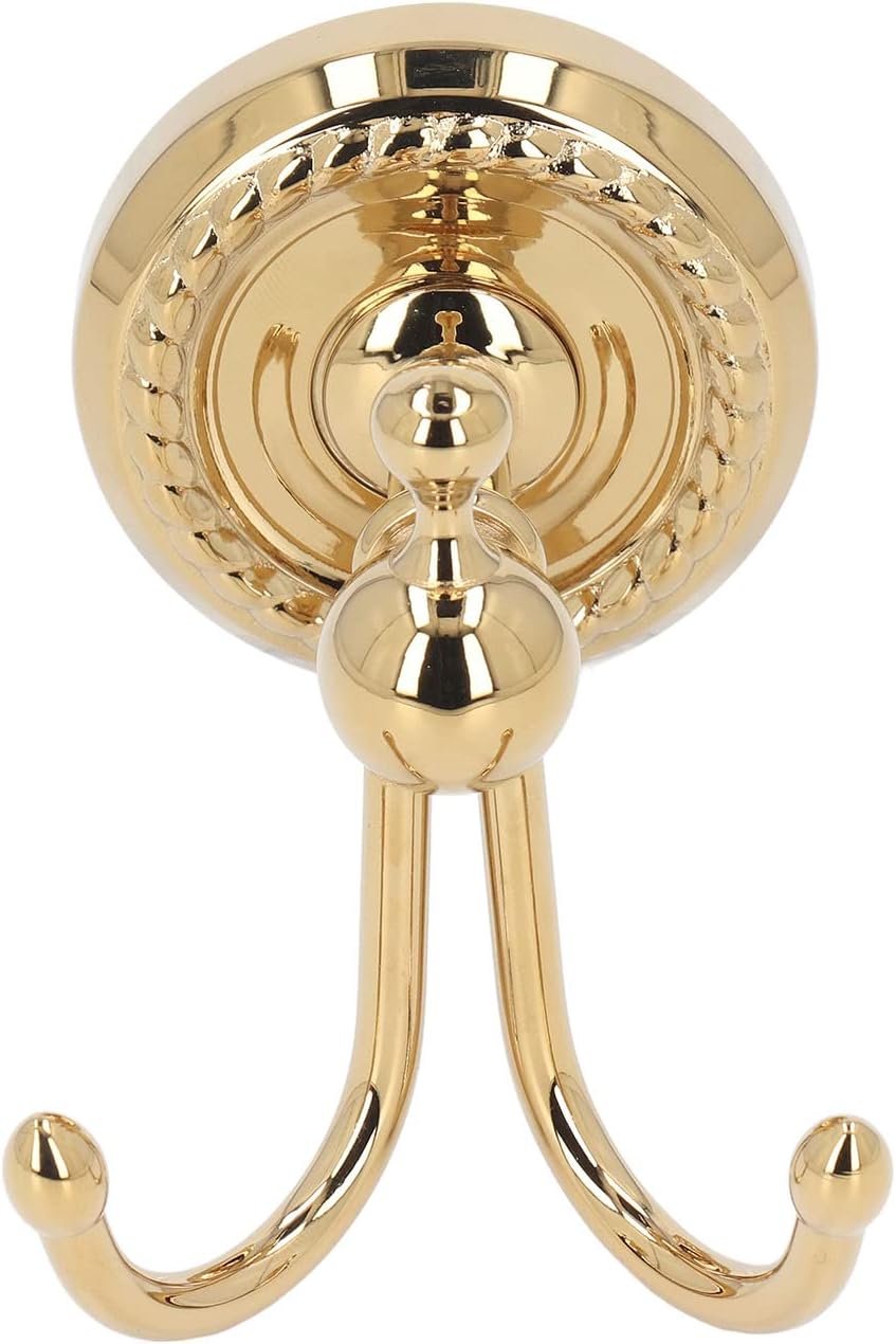 Double Prong Robe Hooks, Antique Gold Wall Mounted Coat Hook with Strong Load Bearing Capacity, Dual Prong Design for Bathroom Bedroom Entryway