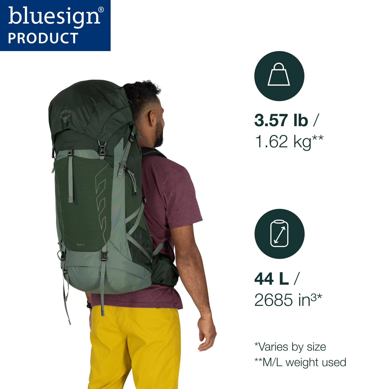 Osprey Talon 44L Men's Lightweight Hiking Backpack with Hipbelt, Black/Coal Grey, S/M