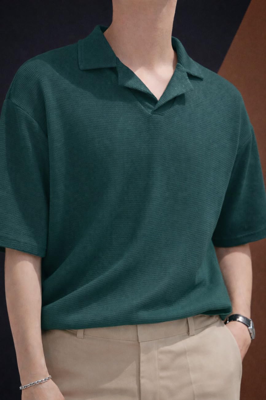 Zilcon Men’s Textured Polo T-Shirt Casual Short Sleeve Summer Wear (in, Alpha, XL, Regular, Green) 4