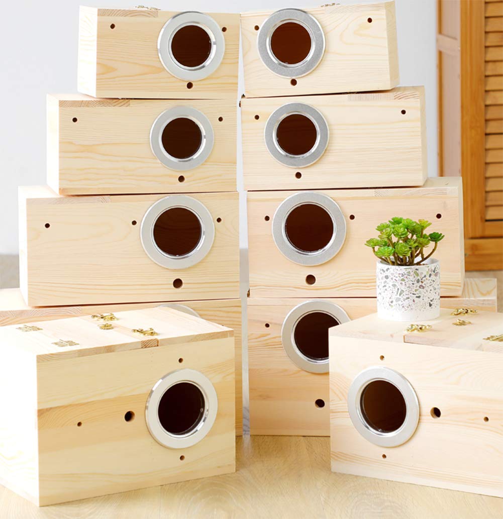 YJJKJ - Caja de nido de perrinito de madera de pino para pájaros, cacatúas, loros (M)