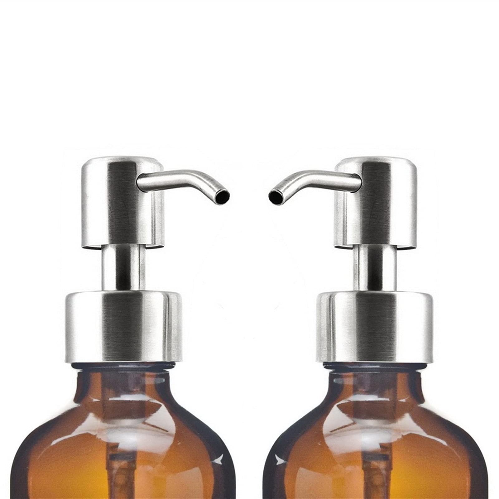 Set di 2 Dispenser per Doccia, Grandi flaconi Rotondi in Vetro ambrato da 250 ml con Pompa per Sapone Liquido, Adatti per Bagno, Cucina, Hotel e Altri Accessori per la casa.
