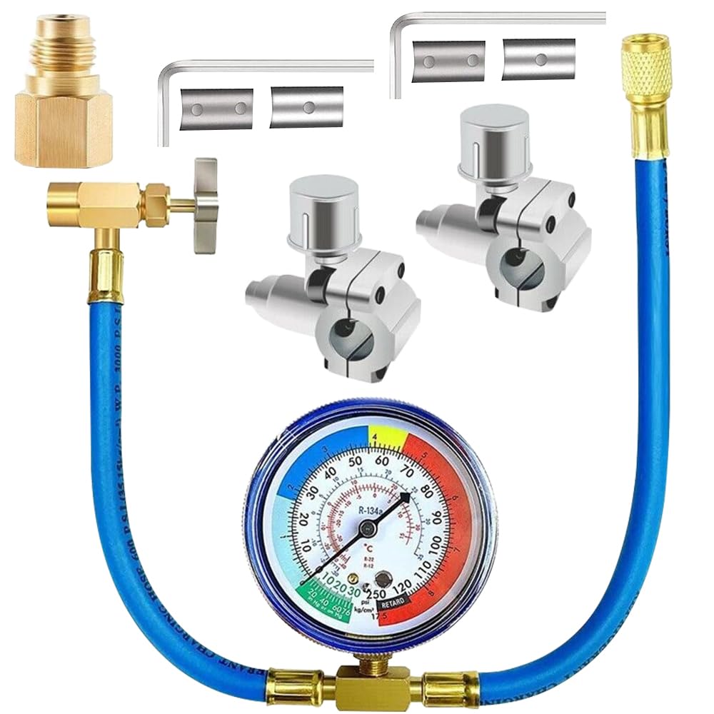 Foreverup R134A - Tubo di ricarica per aria condizionata auto, refrigerante, tubo di riempimento 1/4 pollici, con valvola piercing per aria condizionata, impianto refrigerante