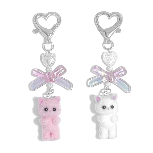 Nalefow Cute Pink Keychain,Fuzzy Cat Keychain Aesthetic Y2K KeychainStylish KeychainsAccessories