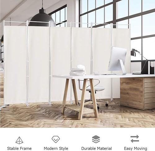 Miniatura 4 de Giantex Divisor de habitación de 6 paneles blanco, pantalla plegable de 6 pies para privacidad con base de soporte de acero, separadores de