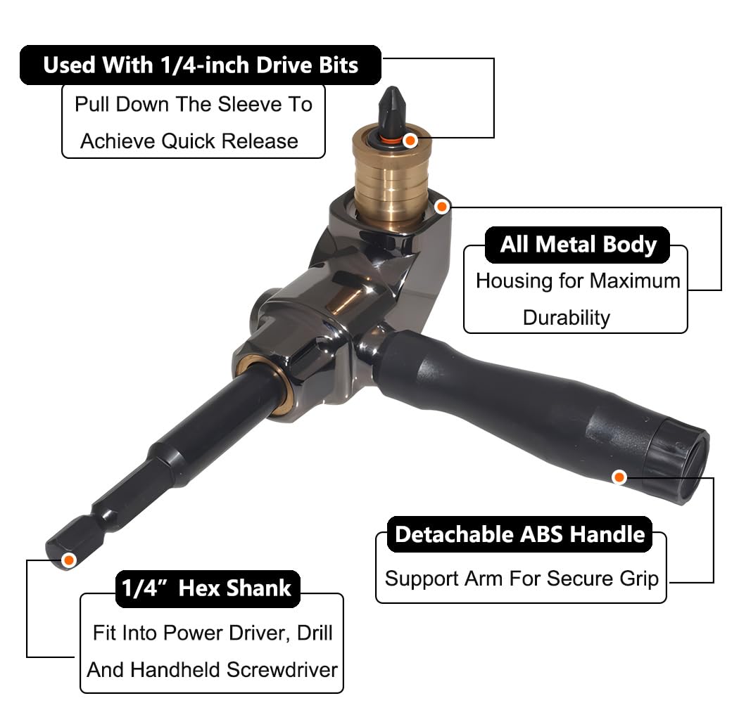 Right Angle Drill Attachment, Metal Body 90 Degree Drill Adapter — Amazon image 3