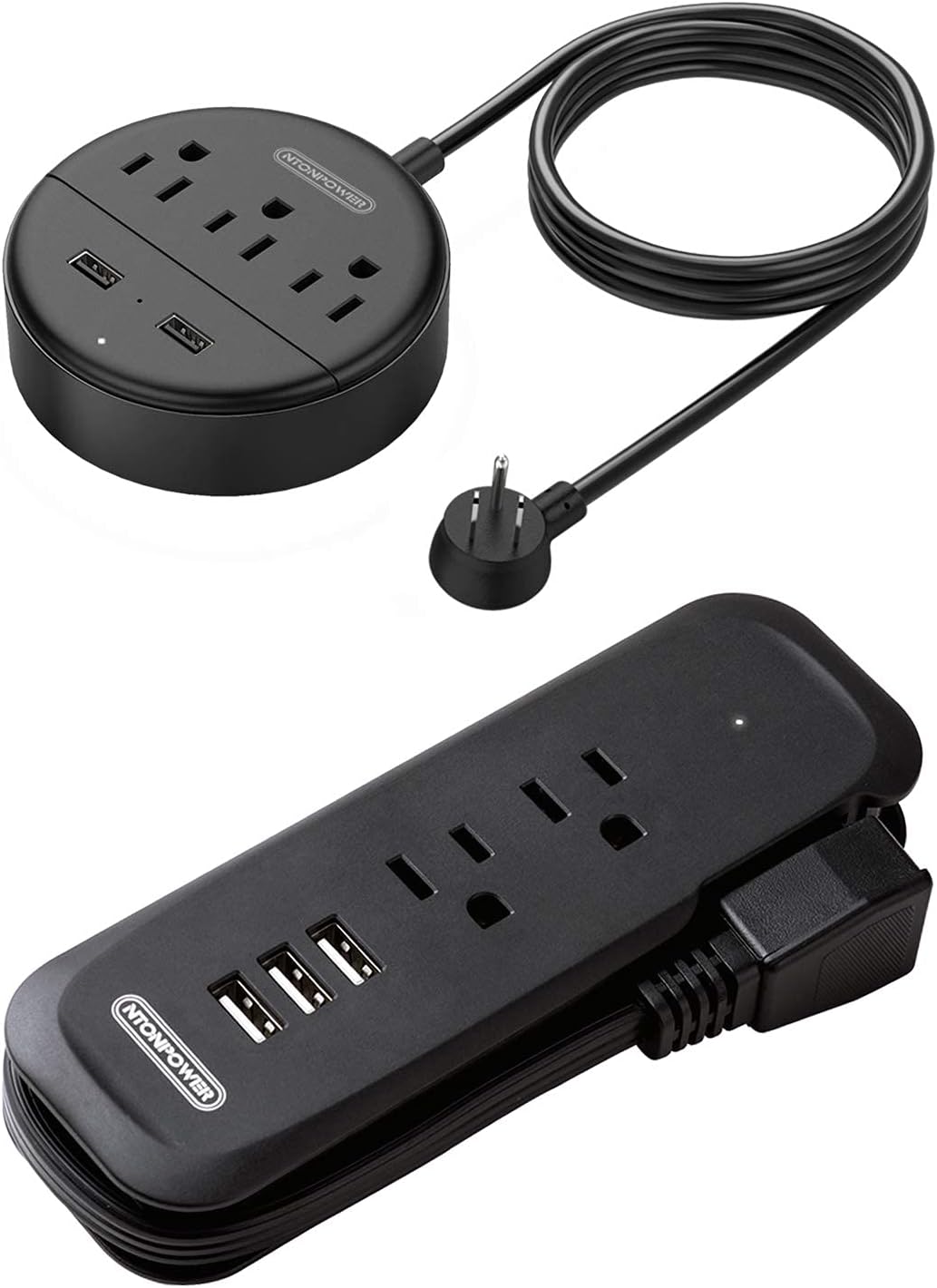 NTONPOWER Travel Power Strip with USB Bundle, 3 Outlet Long