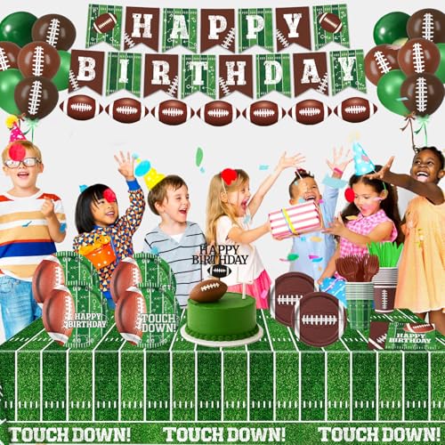 Football Birthday Party Decorations Includes Plates, Napkins, Cups, Banner, Balloons, Touchdown Tablecloth for Football Birthday & Tailgate Party Decorations, Serves 24 - Image 8