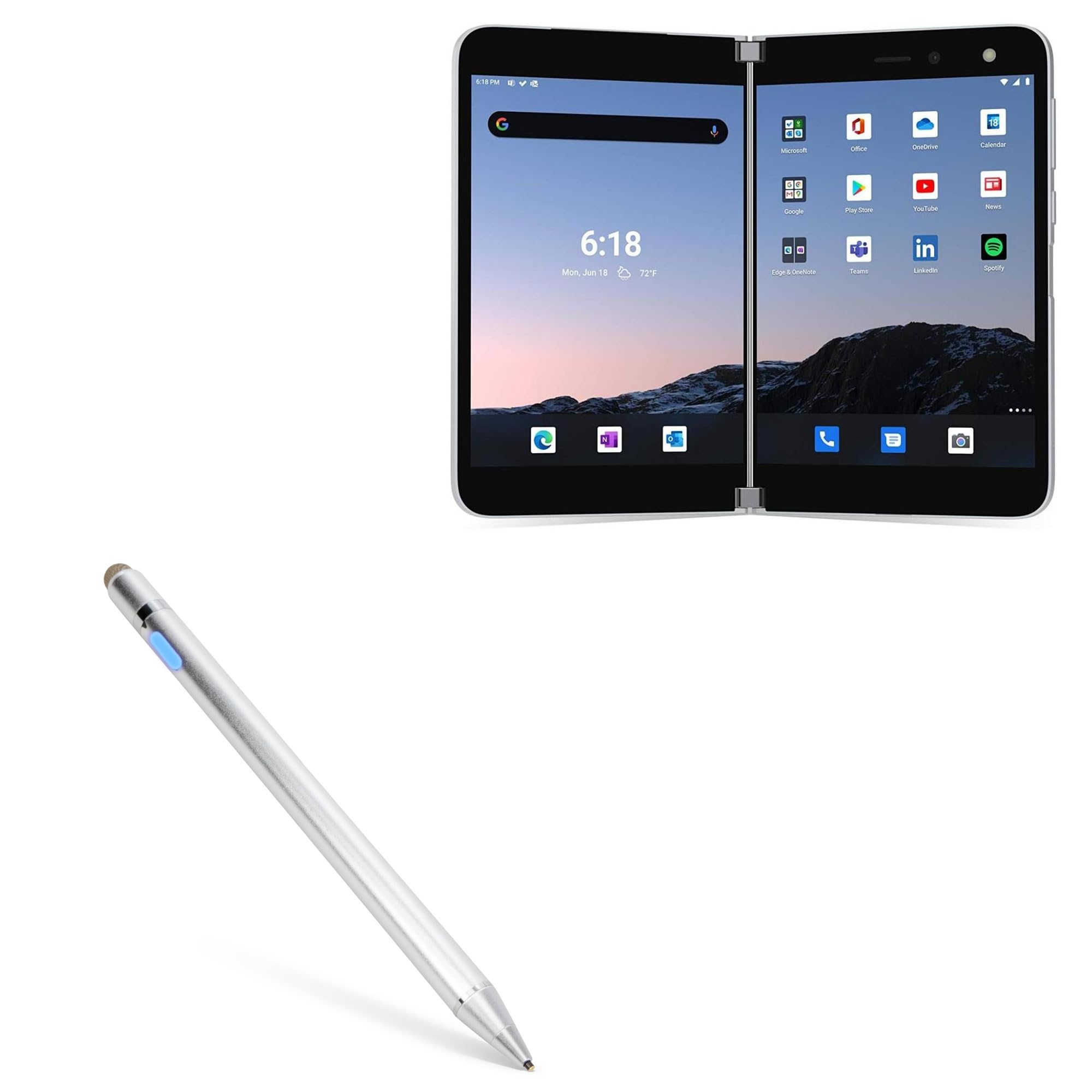BoxWave Stylus Pen Compatible with Microsoft Surface Foldable - AccuPoint Active Stylus, Electronic Stylus with Ultra Fine Tip - Metallic Silver