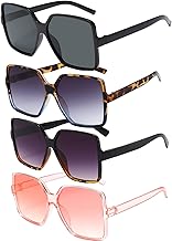EUPSIIU 4 Pezzi Occhiali da Sole Unisex Vintage, Retangle Moda Classici Occhiali da Sole da Donna Quadrati Grandi Moda Occhiali Donna Oversize Guida Moda (Multicolore)