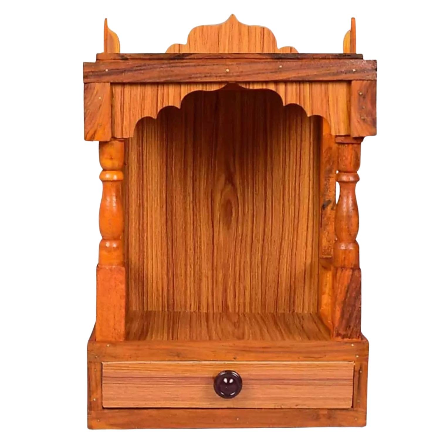 Mandir for Pooja Home Decoration Wall Hanging Beautiful Wooden Plywood Temple (Brown, Height-45, Length-32, Width-22 cm)