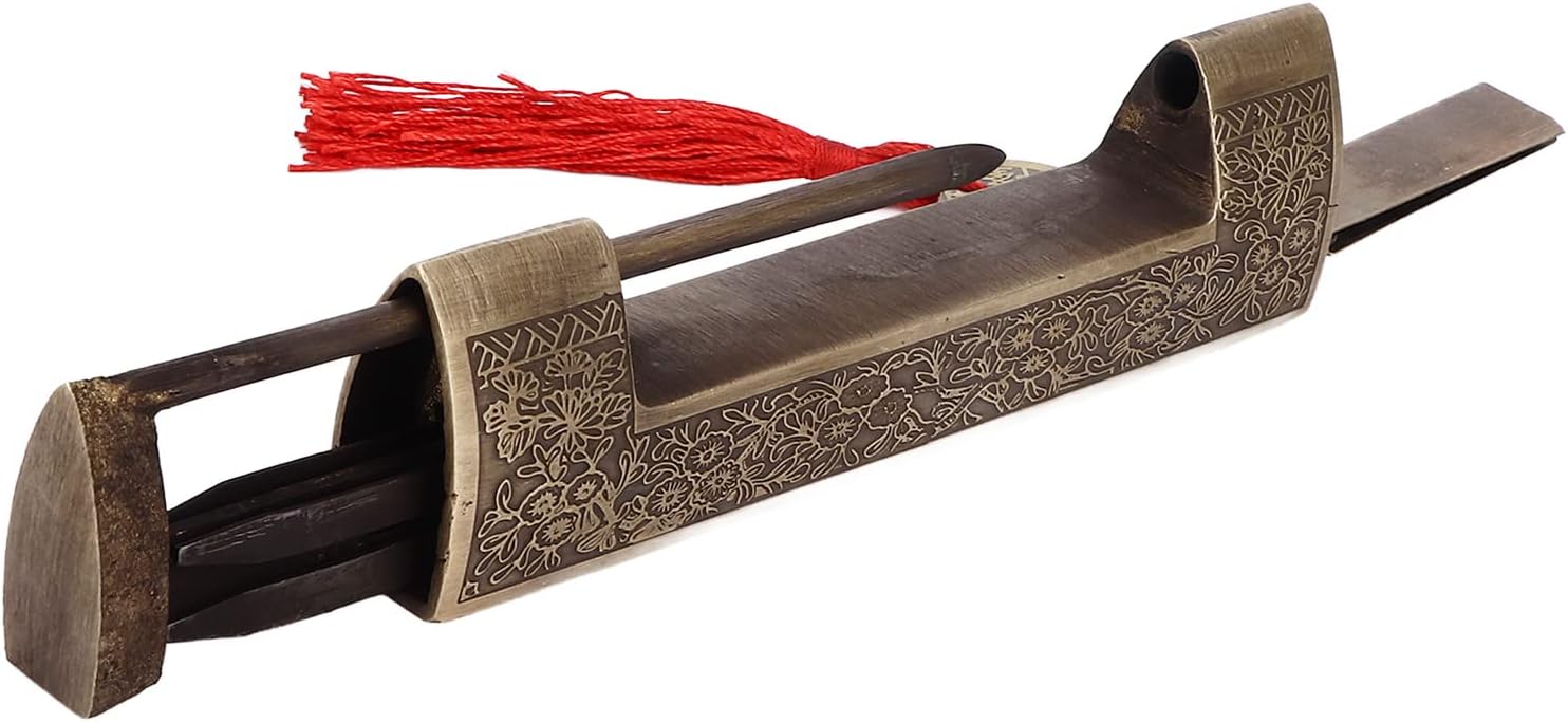 Chinese Antique Lock R Spacing 9cM 3.5in Pattern Brush Horizontal Padlock Lock for Gift Boxes Cabinets Chinese Antique Lock R Spacing for Family