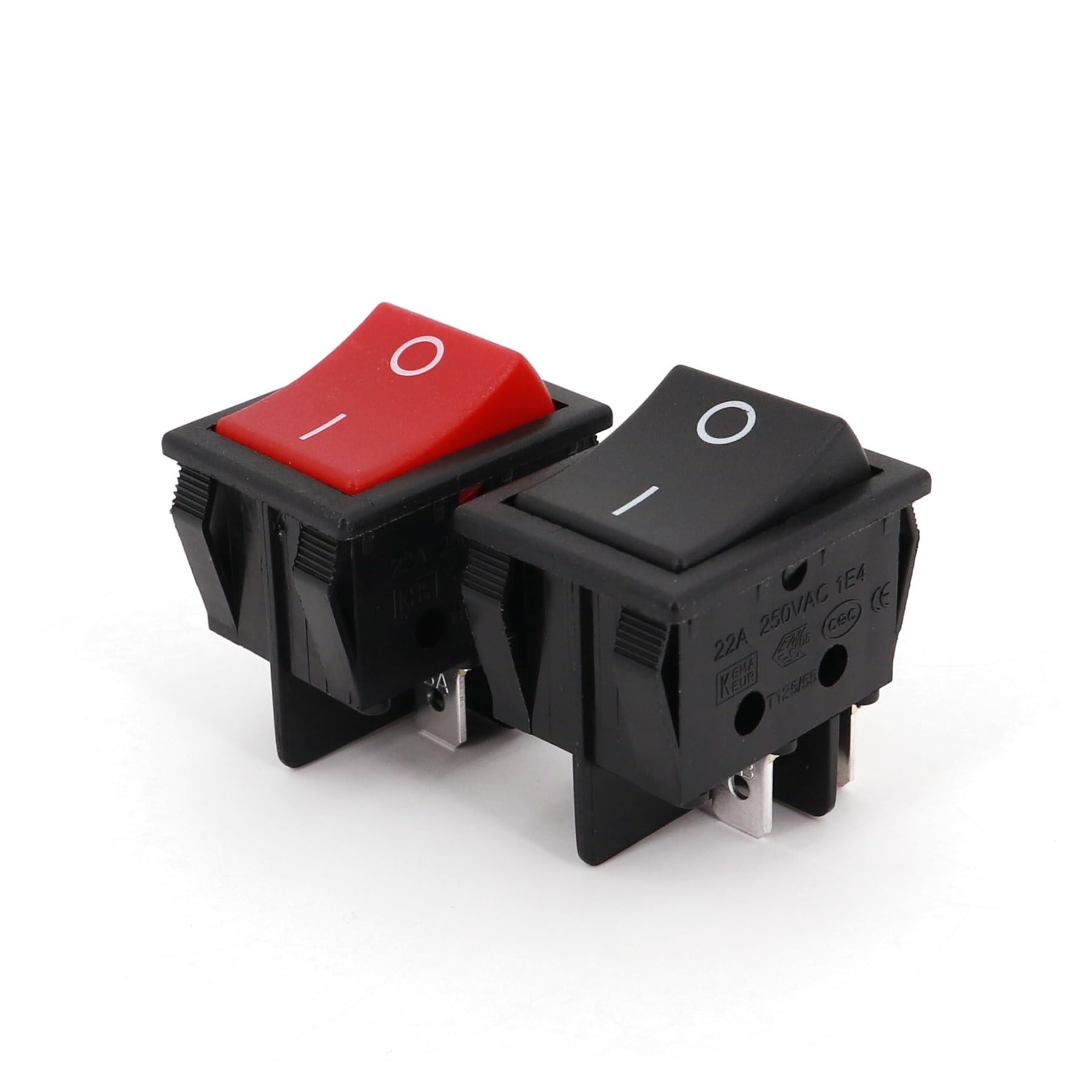 5 Stück R-Serie 32 x 25 mm (ohne Licht), 4-poliger ON-OFF-Hochstrom-20-A-DPST-Wippschalter(5Pcs Red)
