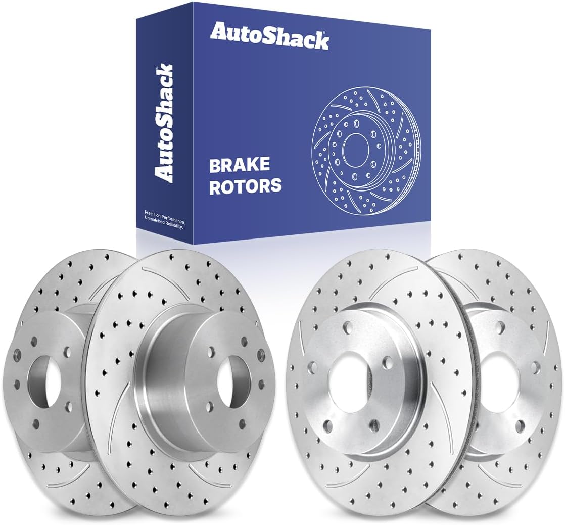 AutoShack Front & Rear Brake Rotors for Nissan, Altima 2007-2013, FWD L4 2.5L V6 3.5L - Coated Drilled & Slotted - Silver Matte Finish - TurboGuard