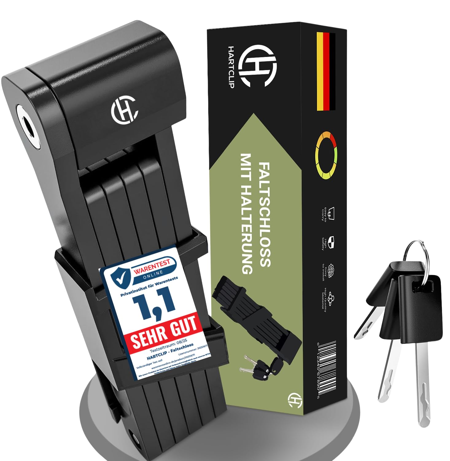 HARTCLIP Fahrrad Faltschloss-Leise Anti-Rattle Halterung-85cm-Kratzschutz-Testsieger Fahrradschloss stabil & kompakt
