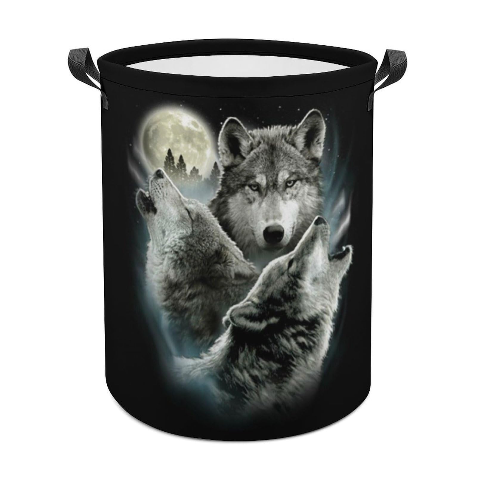 MHYRAC Laundry Hamper, Three Wolf And Moon Laundry Basket, Washing Basket with Handle