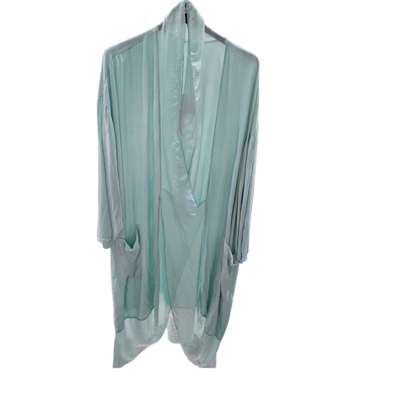 Lagenlook Caftan asymétrique à manches longues et 2 poches croisées en soie pour femme Taille unique