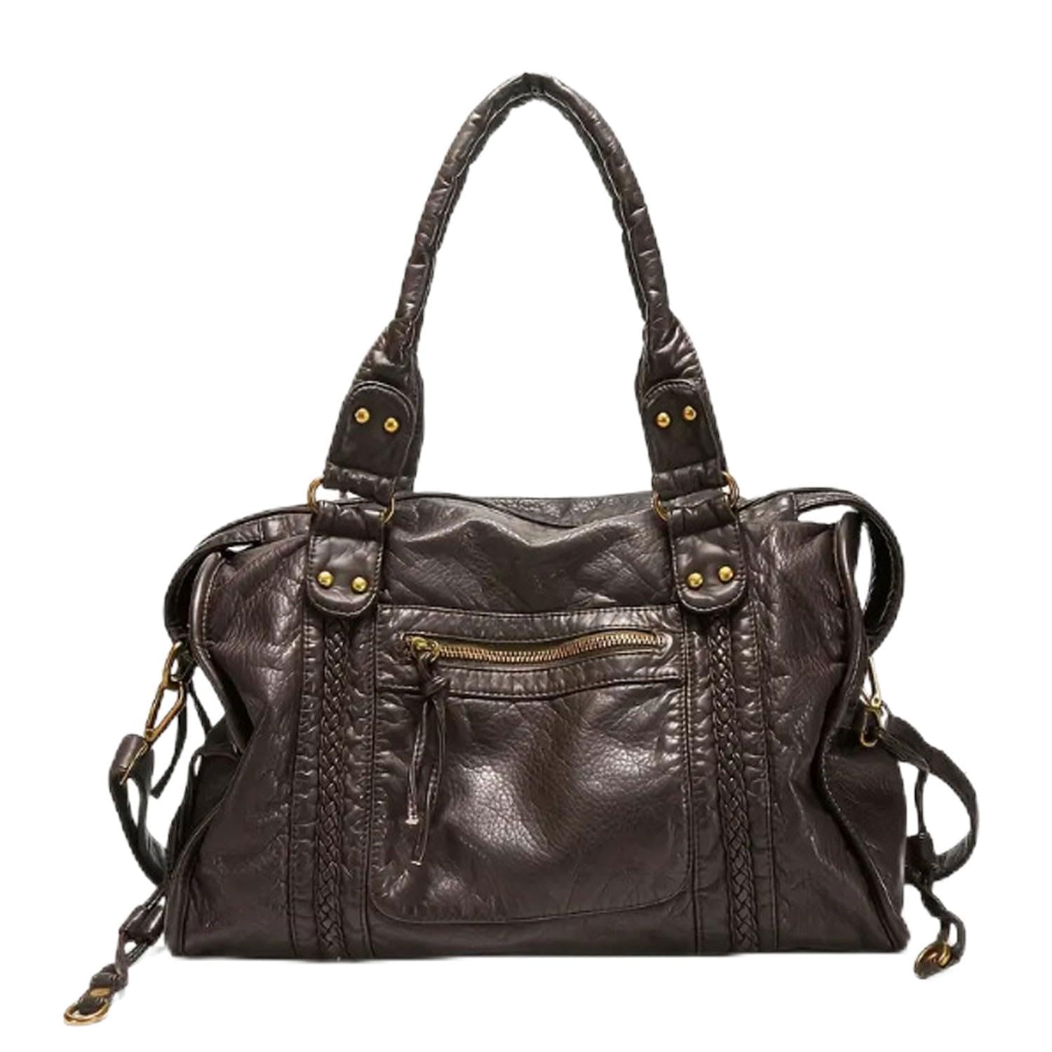 Eaacaa Vintage City Bag - Bolso de Mano de Piel Sintética para Mujer, Grande, Bolso de la Compra, Bolso de Trabajo, para Escuela y Viajes, 37 x 12 x 28 cm