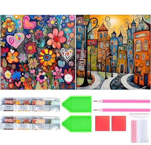 Amyaker ダイヤモンドアート キット 丸いビーズ 全面 2個セット ダイアモンドビーズ絵画キット DIY 手作り絵画 モザイクアート 5D モザイクアート ダイヤモンド塗装 全面貼り付けタイプ 30x30cm 漫画