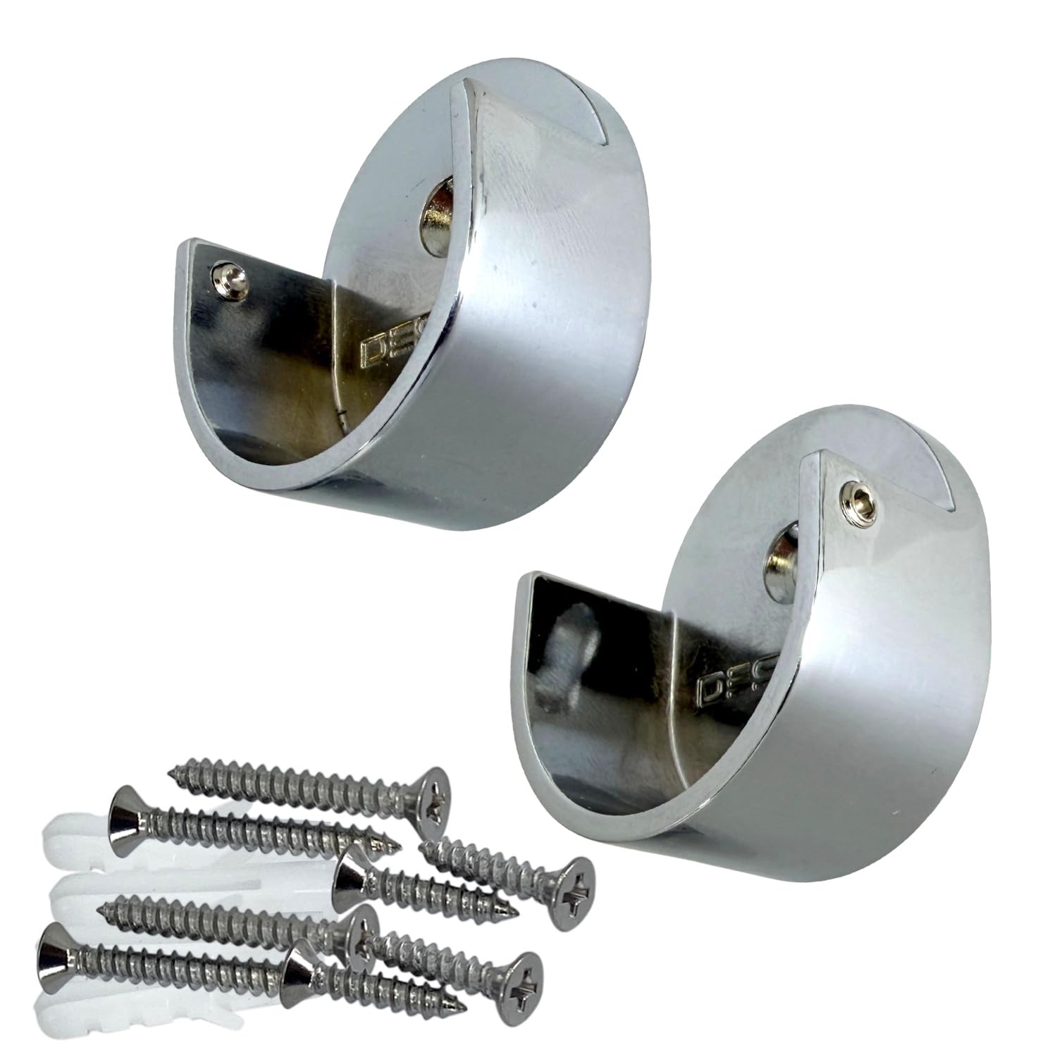 Closet Rod Support Flanges with Screw On Attachment | Heavy Duty Clothes Pole End Sockets for Wardrobes |Polished Chrome |1 Pair