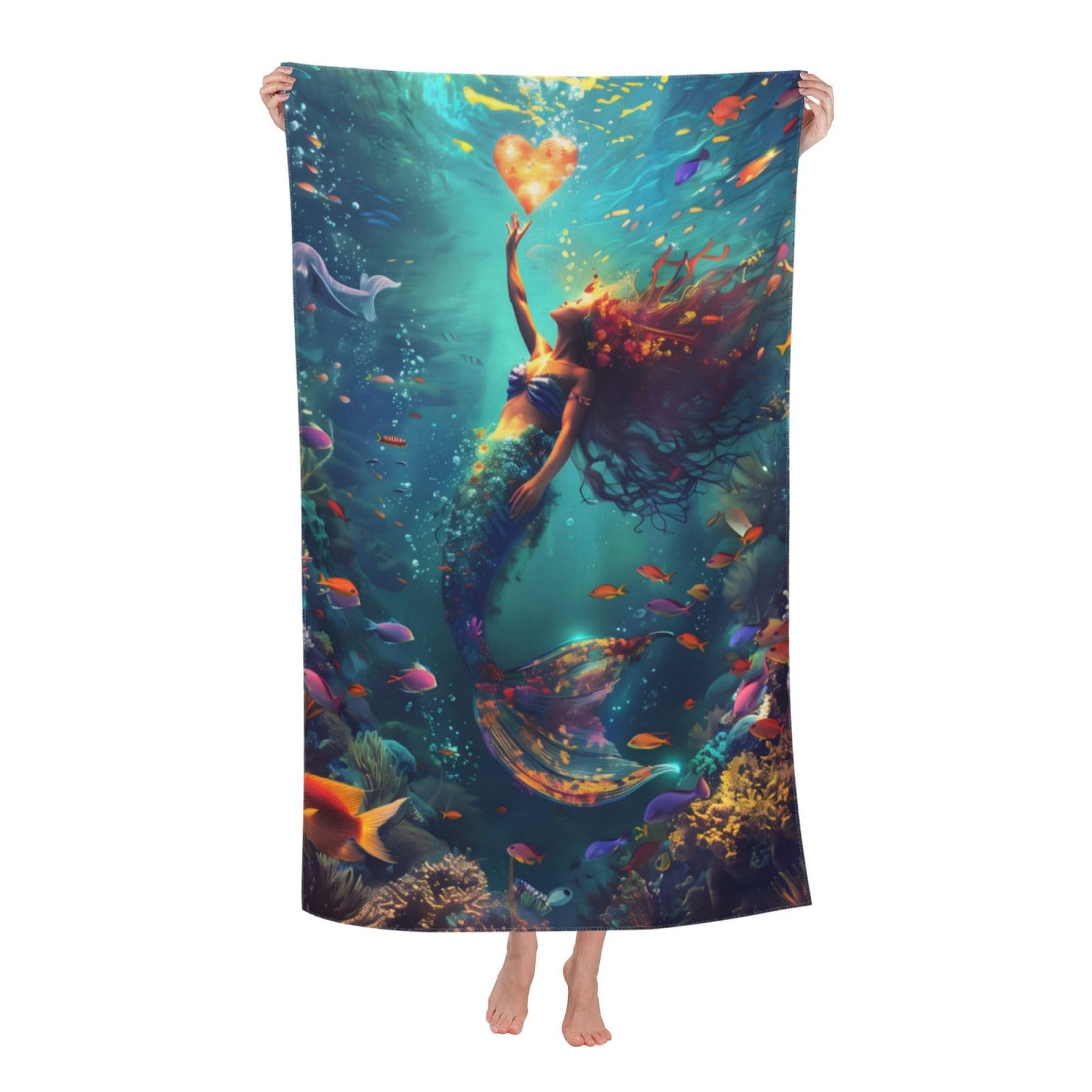 HLBSDM Mermaid Beach Towel 31inx51in Underwater Sand Free Microfiber Bath Towel Ultra Soft Quick Dry Pool Towel Absorbent Towel Lightweight Towel for Swimming Bathroom Decor