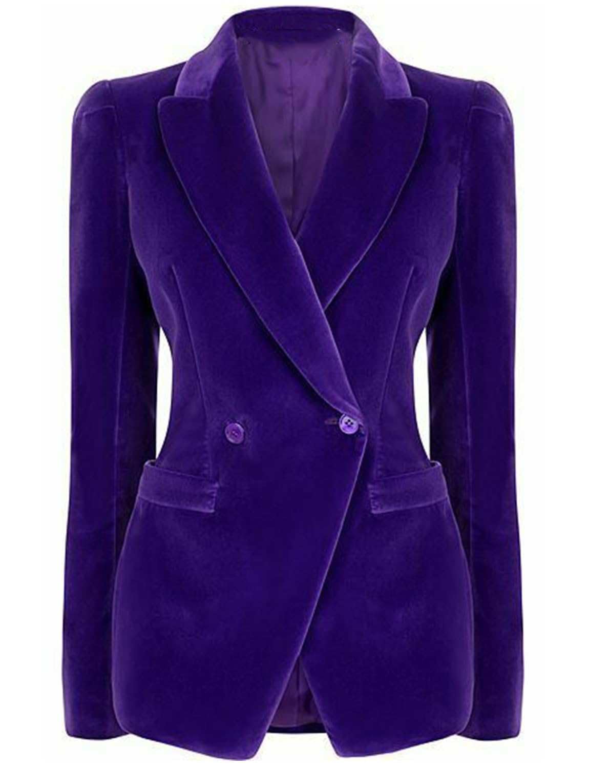 Womens Velvet Suit Blazer Peak Lapel Tuxedos Coat Double Breasted Jacket Party Prom