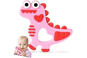 NPET Pink Dinosaur Heart Shape Teether For Baby 3 Months Girls And Boys