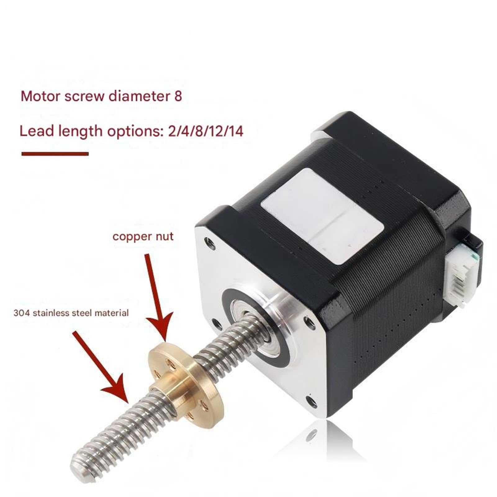 Cuerpo del Motor paso a con tornillo T8 lineal 42, de acero inoxidable 304 opcional 34/40/48/60mm con una respuesta rápida(Height 40 mm 8mm Screw Lead)