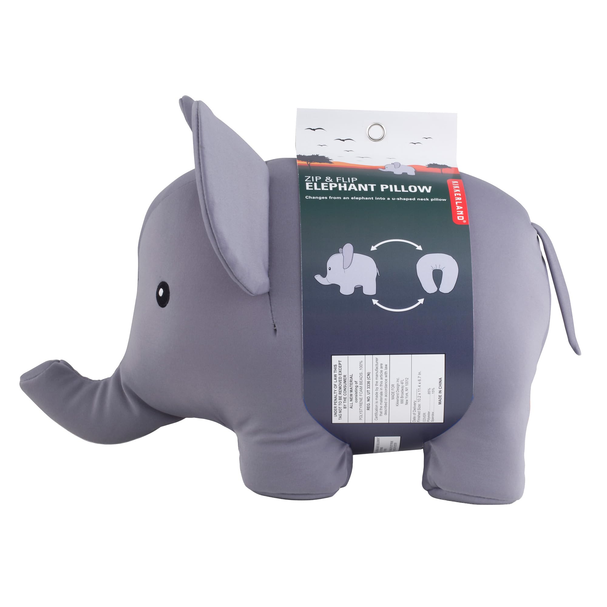 Zip & Flip Nackenkissen ELEFANT von Kikkerland Kuscheltier Kinder-Kissen Reise