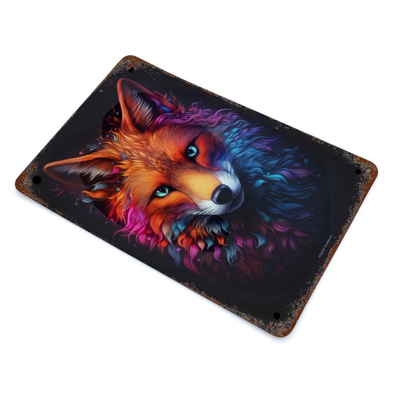 Garage Style Neon Fox Vintage Rust Metal Sign 11.8"x7.9", Retro Wall Decor for Bar And Workshop
