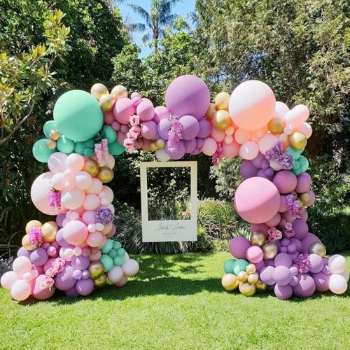 Double Stuffed Pastel Balloon Garland Pink Purple Green Balloons ...