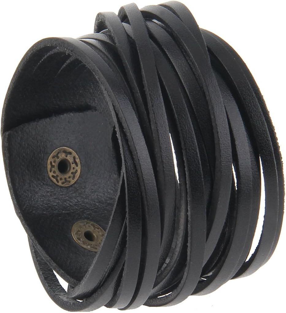 GelConnie - Brazalete de piel, brazaletes trenzados punk, pulseras rock de piel, brazaletes góticos con correa ajustable, para hombre, mujer.