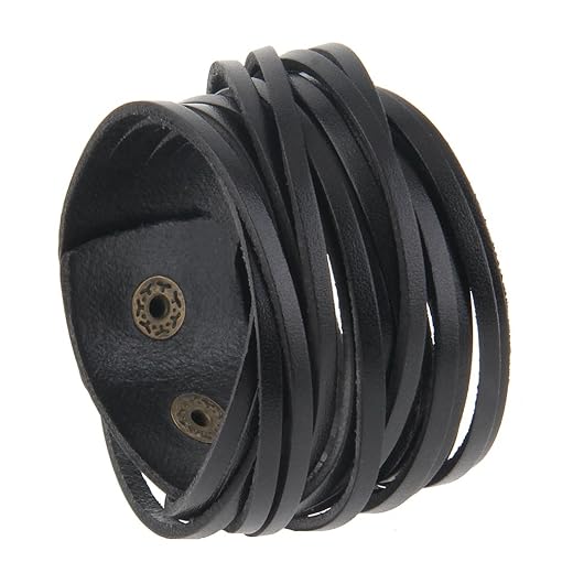GelConnie Leather Cuff Bracelet Punk Braided Bracelets Rock Leather Wristbands Faux Mens Leather Bracelet Gothic Viking Bangle Adjustable Wrap Bracelet for Women,Men