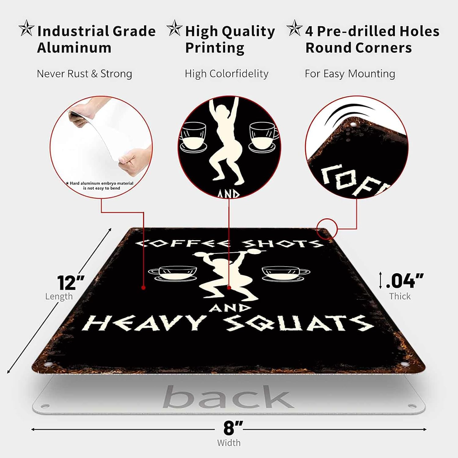 Coffee Shots And Heavy Squats Fitness Bar Metal Sign 8 x 12 Inch image 3
