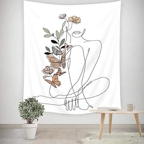 Miniatura 4 de SVBright Tapiz abstracto de mariposa para mujer, 60 pulgadas de ancho x 80 pulgadas de alto, simple minimalista y moderno, planta de flores de