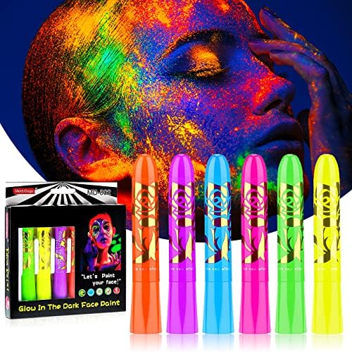 Luminous Face Paint Crayons Body Painting Crayons Glow in The Black for Mardi Gras Halloween Masquerades Birthday Party Makeup