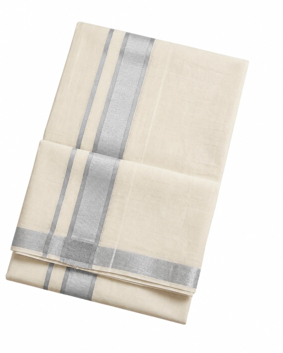 Men's Kerala Cotton Dhoti with Silver Border 4 Meter-picture-55